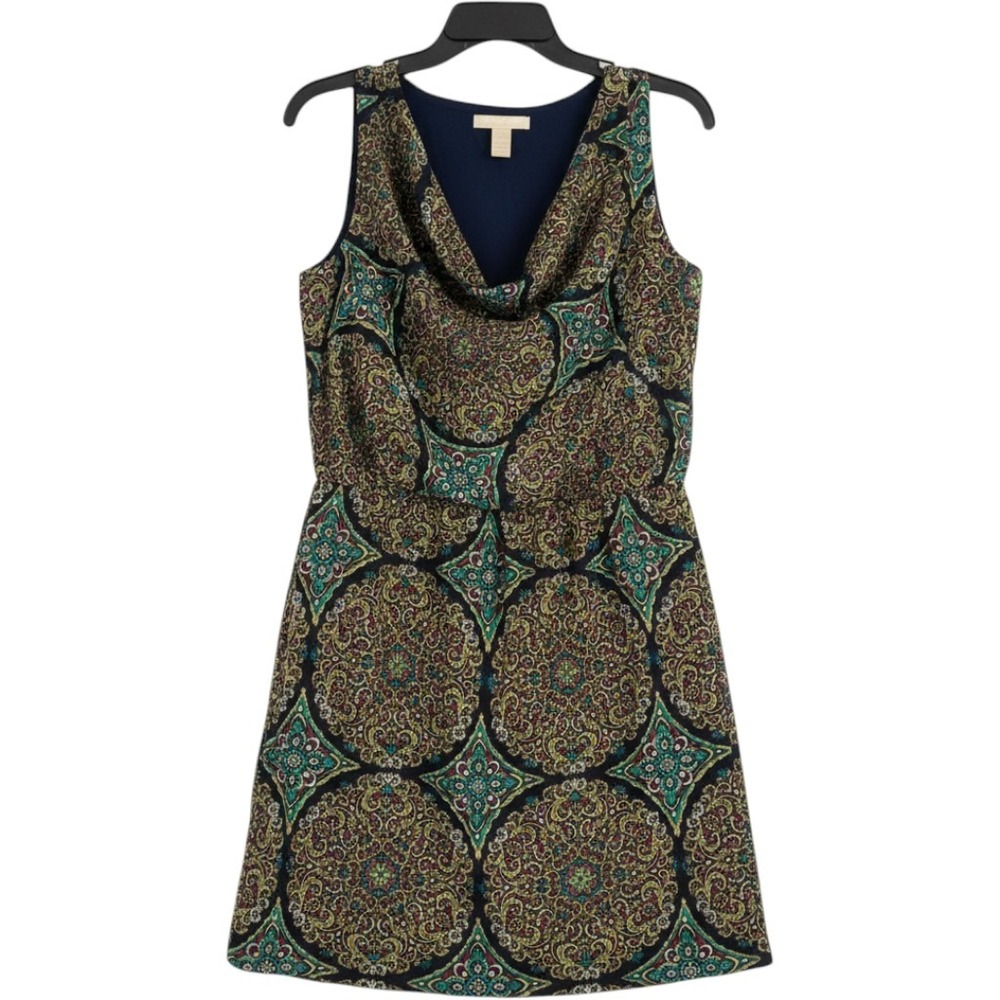 Banana Republic Womens Medallion Print Cowl Neck Elastic Waist Dress Size 2